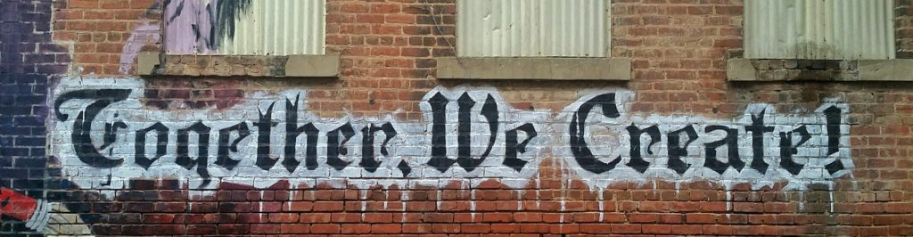 white and black Together We Create graffiti wall decor